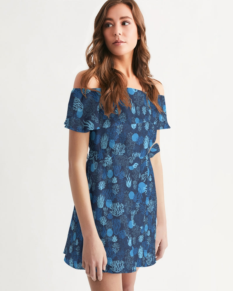 Women's Lightweight Sea Reef Off-Shoulder Belted Dress