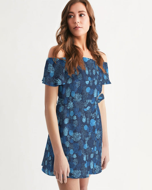 Women's Lightweight Sea Reef Off-Shoulder Belted Dress