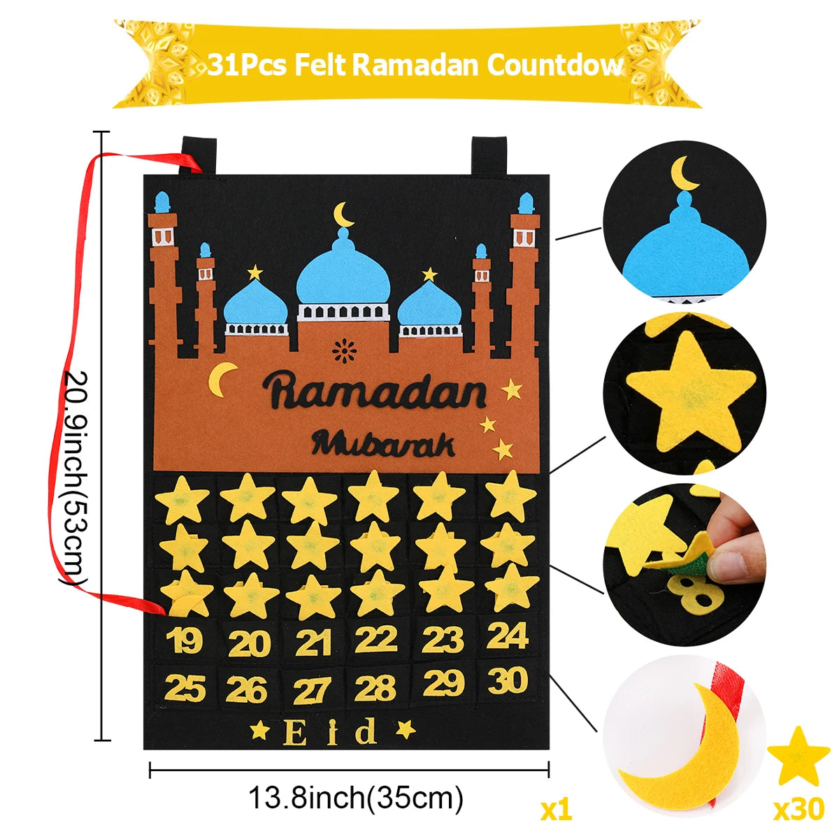 Ramadan Countdown Felt Calendar Eid Mubarak Decorations for Home Islamic Muslim Party Decor Ramadan Kareem Eid Al Adha Kid