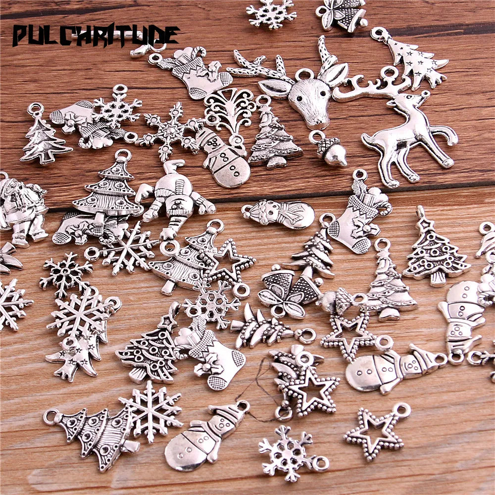 20Pcs Mixed Two Color Christmas Boot Snowman Boot Snowflake Charms Pendants Jewelry Making Accessor