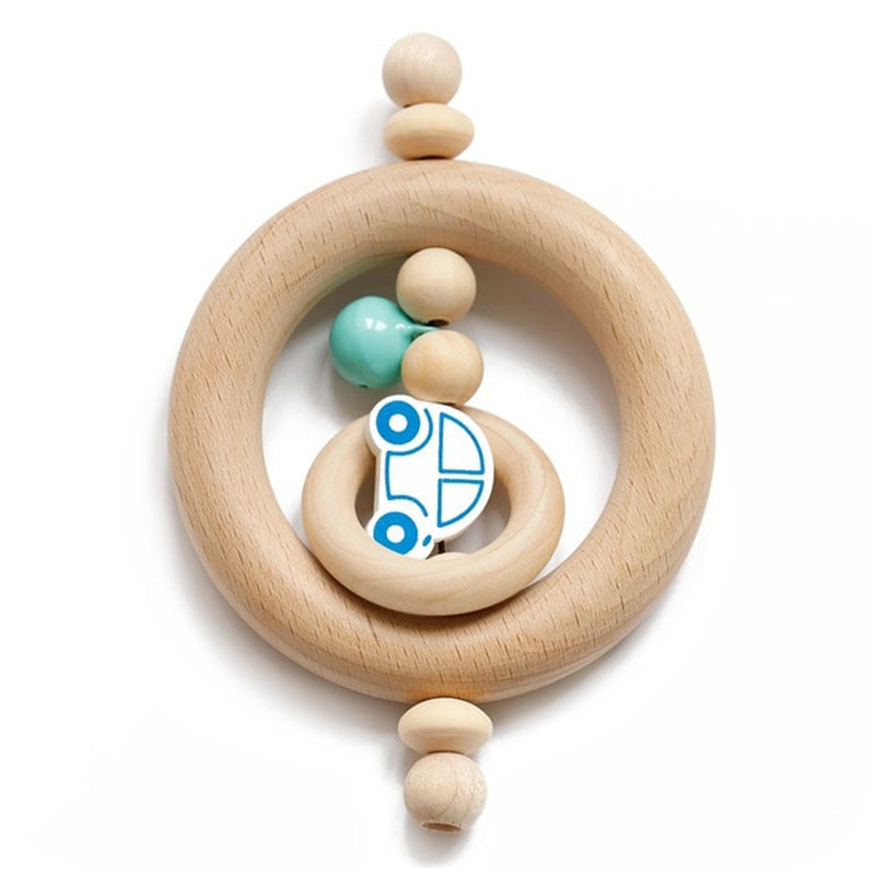 Baby Toys 1pc Silicone Beads Cartoon Rattle Teething Ring of Beech Wood 0-12 Moths Children Christmas Stroller Let's Make