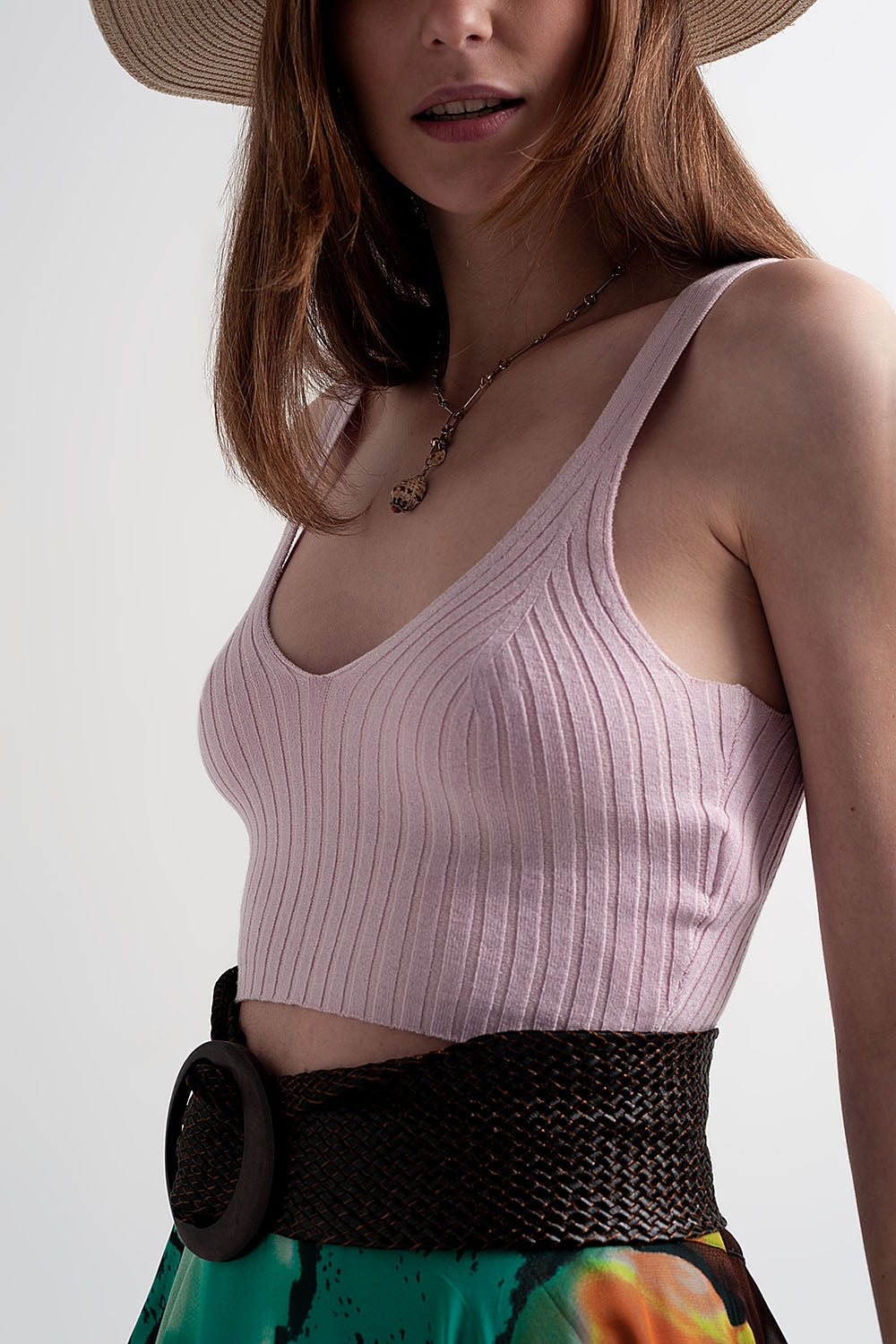 Knitted Crop Top Co Ord in Pink