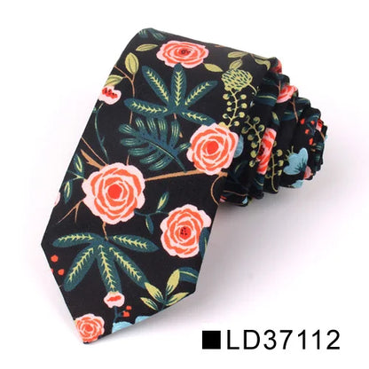 New Floral Tie for Men Women Skinny Cotton Neck Tie for Wedding Casual Mens Neckties Classic Suits Flower Print Neck Ties Cravat