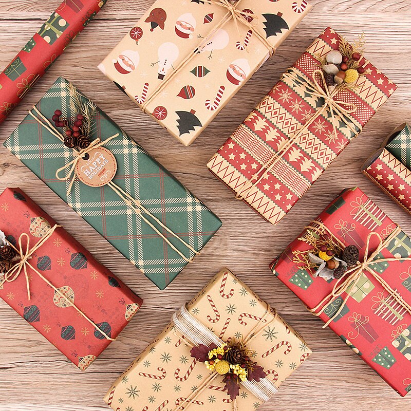 70X50cm Christmas Diy Kraft Wrapping Paper Printing Paper Christmas New Year Decoration Wrapping Paper