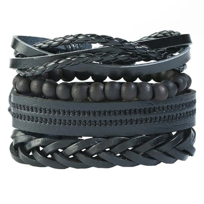 Multilevel Braided Wrap Leather Bracelets for Men Vintage Leather Bracelet Charm Wood Beads Ethnic Wristbands