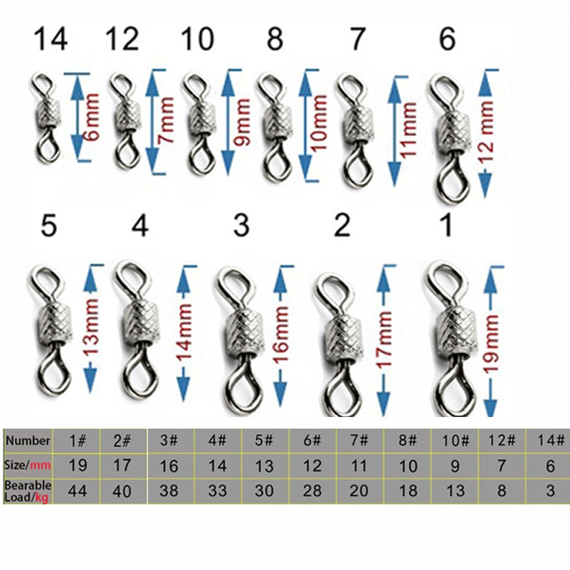 50pcs/Box Stainless Steel Fishing Connector Barrel Swivel Rolling Ball Sinker Tool Tackle Goods for Fly Fishing Hook Lure