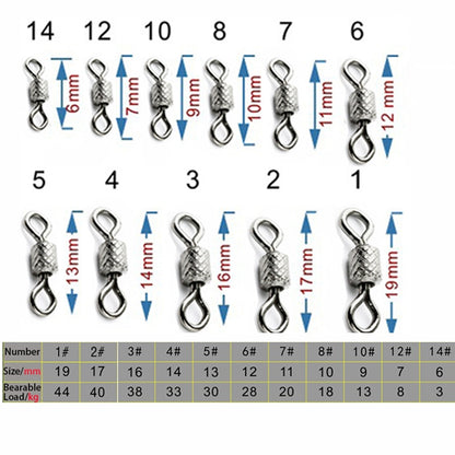 50pcs/Box Stainless Steel Fishing Connector Barrel Swivel Rolling Ball Sinker Tool Tackle Goods for Fly Fishing Hook Lure