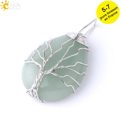 Tiger Eye Tree of Life Crystal Necklace Natural Stone Pendant Wire Wrap Rose Crystals Pink Quartz Amethyst Green Aventurine E585