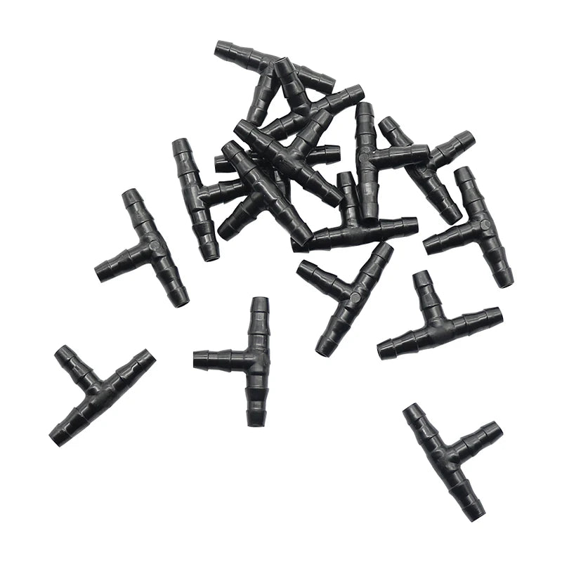 50 Pcs Sprinkler Irrigation 1/4 Inch Barb Tee Water Hose Connectors Pipe Hose Fitting Joiner Drip System for 4mm/7mm Hose