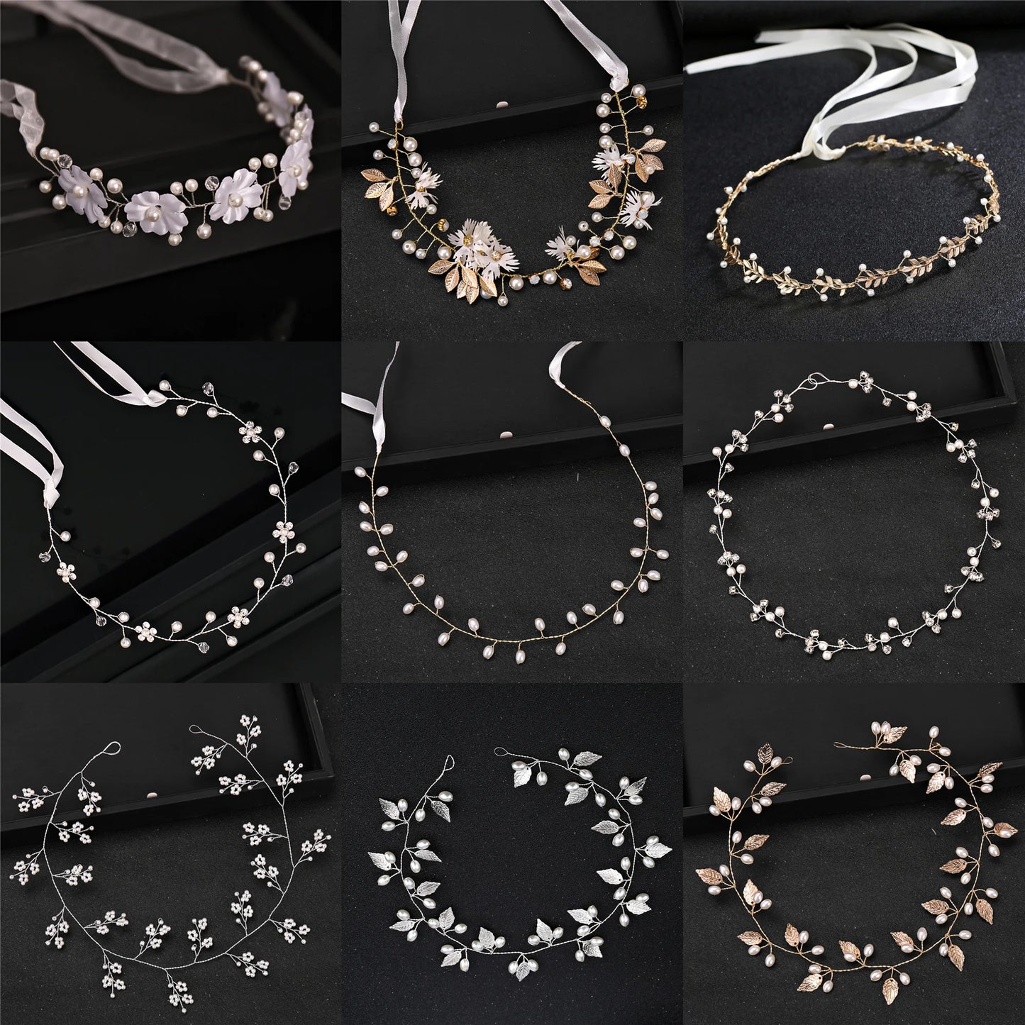 Gold/Silver Color Headbands Bride Hair Accessories Flower Pearl Crystal Hairbands Bridal Tiaras Headpiece Wedding Hair Jewelry