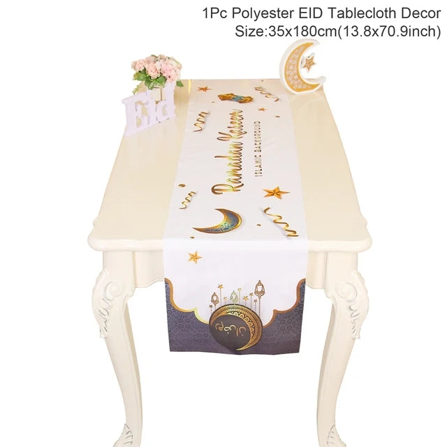 Ramadan Decor Table Runner EID Mubarak Decoration 2024 for Home Tablecloth Ramadan Kareem Islamic Muslim Party Eid Al Adha