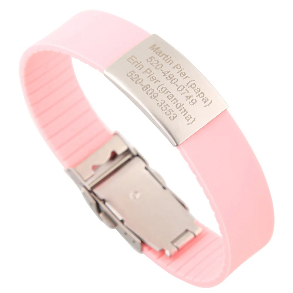 Custom Children ID Bracelet Child Engraved Identification Bracelets Baby SOS Wrist Band Kids Boys ID Safety Silicone Wristbands