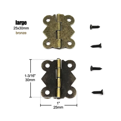 12pcs Mini Butterfly Shape Jewelry Chest Wooden Box Case Furniture Dollhouse Door Hinge With Screw 17x20 20x25 25x30mm