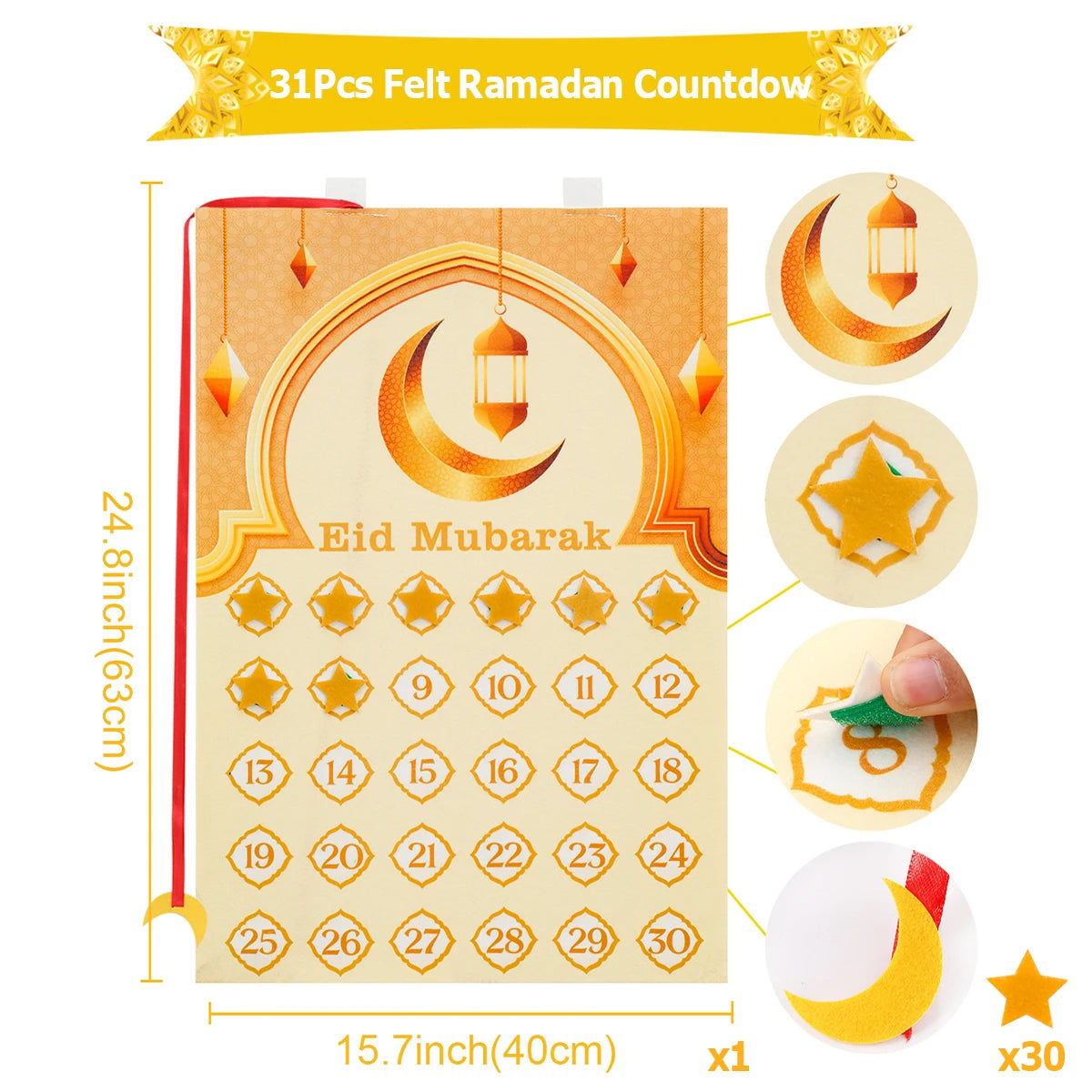 Ramadan Countdown Felt Calendar Eid Mubarak Decorations for Home Islamic Muslim Party Decor Ramadan Kareem Eid Al Adha Kid