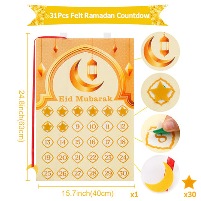 Ramadan Countdown Felt Calendar Eid Mubarak Decorations for Home Islamic Muslim Party Decor Ramadan Kareem Eid Al Adha Kid