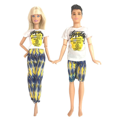 NK Mix  2 Pcs /Set Daily Wear Casual Couple Doll Dress  for Barbie Doll Accessories  Boy Girl Clothes Toy for Ken Doll 2GK JJ
