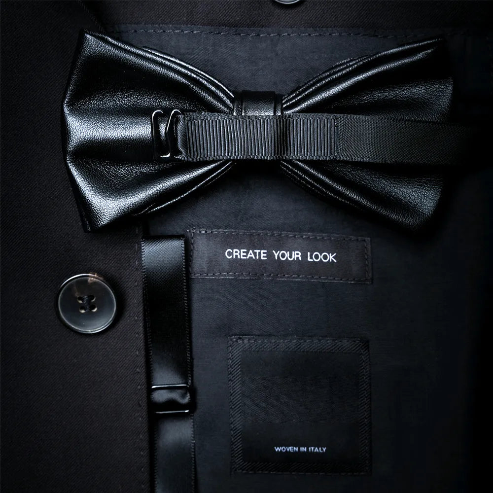 KAMBERFT Design Handmade Feather Bow Tie Brooch Wooden Box Set High Quality Men's Bowtie Leather Tie for Wedding Party Banquet