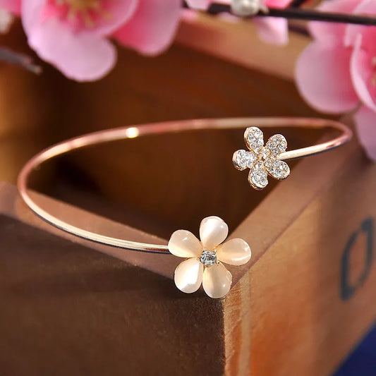 Women Girl Fashion Flower Opal Crystal Bracets Gold Color Cuff Bracelet Bangle Charm Jewelry Fashion Jewelry