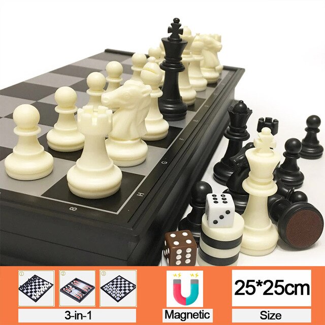 Medieval Plastic Chess Set Magnetic Chessmen 32 Golden Silvery Chess Pieces Foldable Chess Board Game Set