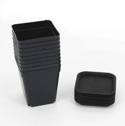 10pcs/Lot 7*7*8cm Black Color Flower Pots Planters Pot Trays Plastic Pots Creative Small Square Pots for Succulent Plants GYH