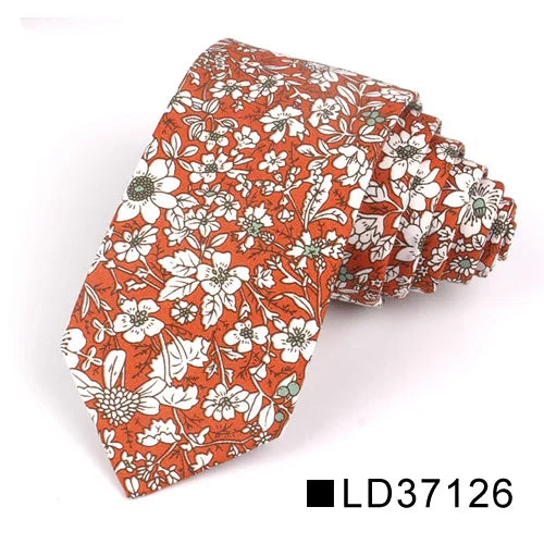 New Floral Tie for Men Women Skinny Cotton Neck Tie for Wedding Casual Mens Neckties Classic Suits Flower Print Neck Ties Cravat