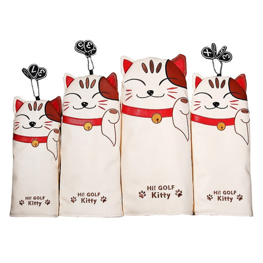 Money Cat PU Leather Golf Headcovers Head Covers Driver FW UT Utility With Number Tag