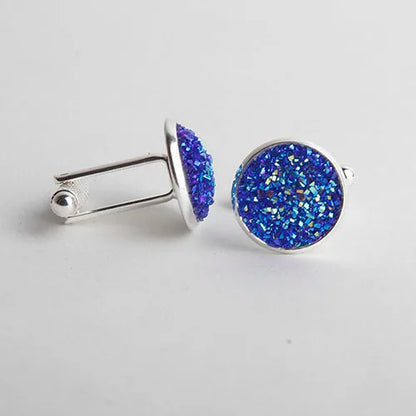 Simple Luxury Colorful Drusy Stone Cufflinks for Men Women Round Rhinestone Cuff Links Novelty Shirt Sleeve Buttons Accessories
