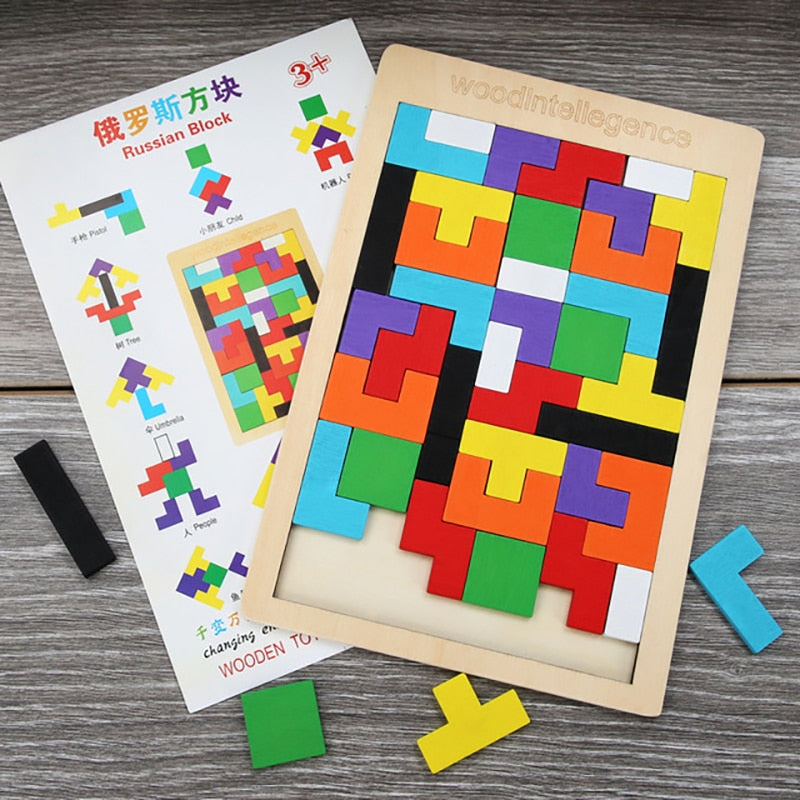 1PCS Wooden Jigsaw Puzzles Baby Toy Tangram Montessori Materials Educational Toys for Children Bricks Kids Learning Toys