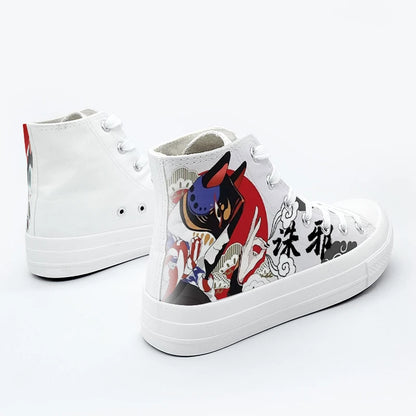 Amy and Michael Women Vulcanize Shoes Ladies Casual High Top White Sneakers Special Designer Hand Painted Canvas Shoes