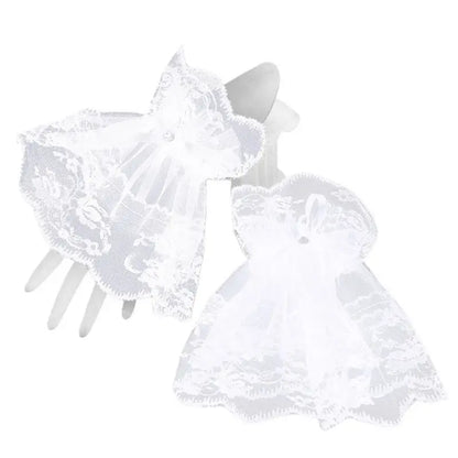 Women Black Lace Wrist Cuffs Bracelets Wedding Rhinestone Bow Fingerless Gloves