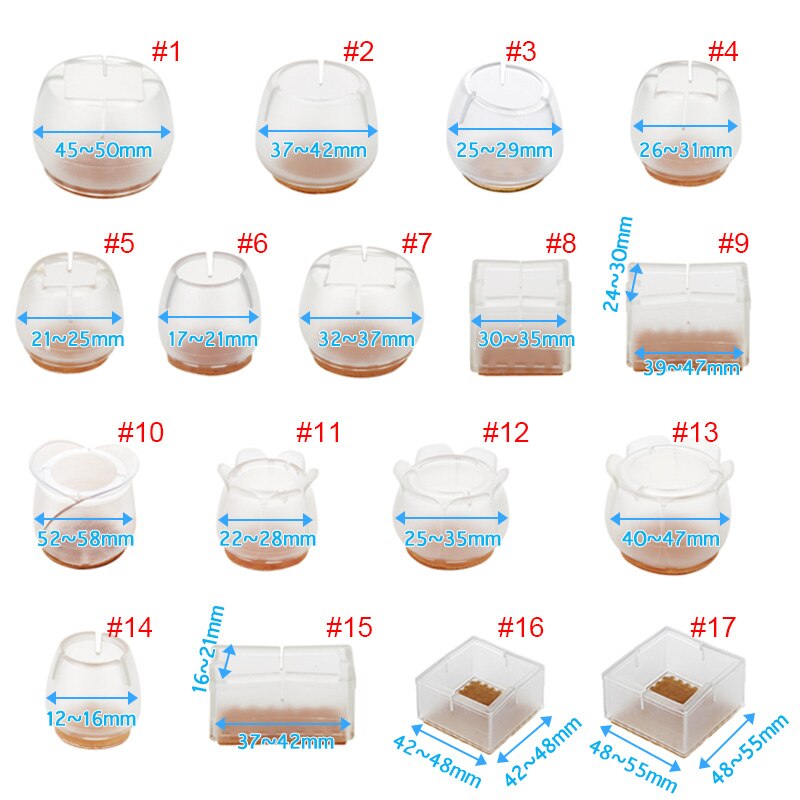 10pcs/Set Transparent Silicone Rectangle Square Round Chair Leg Caps Feet Pads Furniture Table Feets Wood Floor Protect Supplies