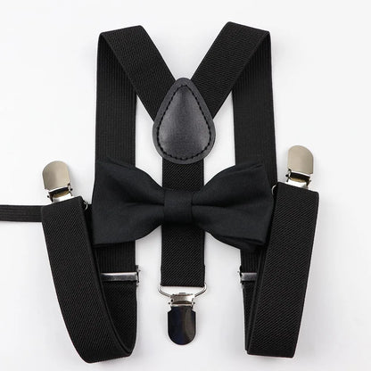 Cartoon Children Belt Bowtie Set Baby Boys Suspenders Polyester Y-Back Braces Two Colors Bow Tie Adjustable Elastic Kids