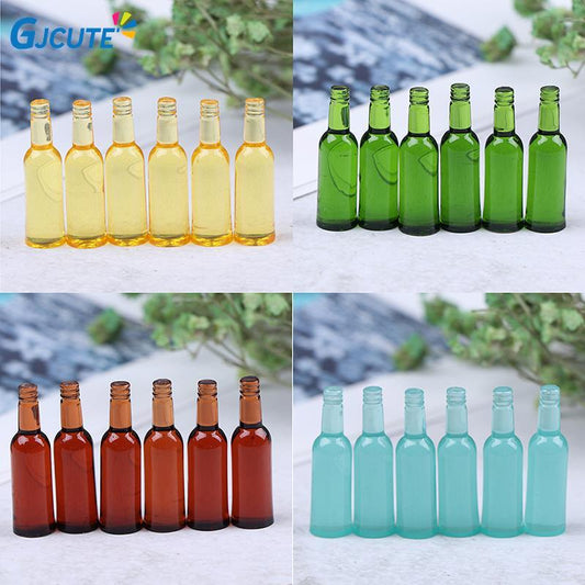 6Pcs 1:12 Dollhouse Miniature Toy Beer Wine Drink Bottle Doll Food Kitchen Living Room Toy Accessories