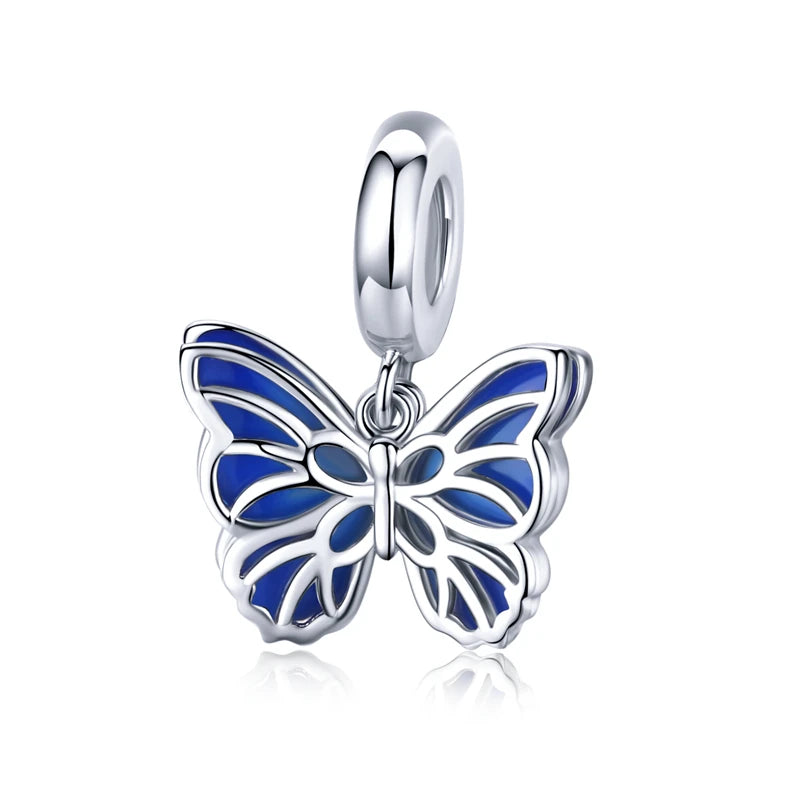 BISAER 925 Sterling Silver Blue Travel Suitcase Charm Pink Car Pendant Family House Home Beads Fit Women Bracelet DIY Jewelry