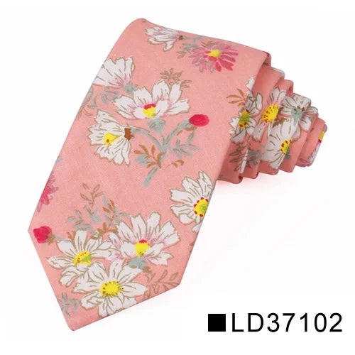 New Floral Tie for Men Women Skinny Cotton Neck Tie for Wedding Casual Mens Neckties Classic Suits Flower Print Neck Ties Cravat
