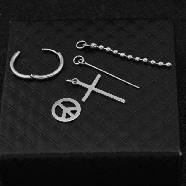 SOHOT Hot Dangle Long Tassel Unisex Hoop Earrings Punk Metal Jewelry Brincos Silver Color Star Cross Pendant Exaggerate Design