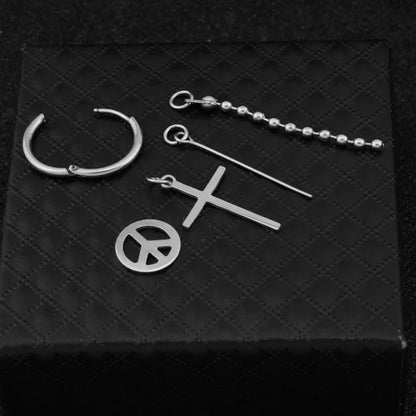 SOHOT Hot Dangle Long Tassel Unisex Hoop Earrings Punk Metal Jewelry Brincos Silver Color Star Cross Pendant Exaggerate Design