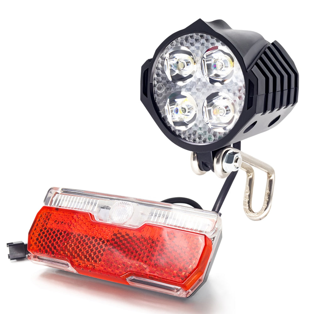 WEXPLORE Electric Bike Front and Ebike Rear Light Set Input 12V 24V 36V 48V 60V Built-In Speaker E-Bike Headlight and Tail Light
