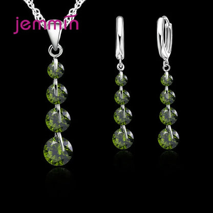 Romantic 925 Sterling Silver  Link Chain Crystal Pendant Necklace Jewelry Set for Women Earrings Wedding Jewelry Sets