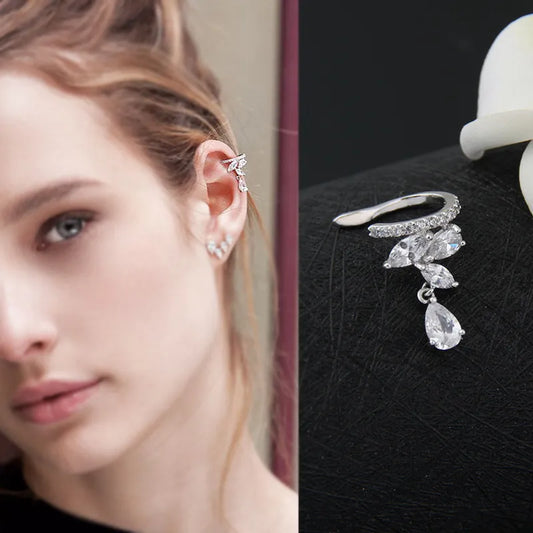 Fashion Drop Water Clip Earrings Jewelry Zirconia Crystal Jackets Jewelry Cuff Earrings for Women Boucle d'Oreille Aros AE230