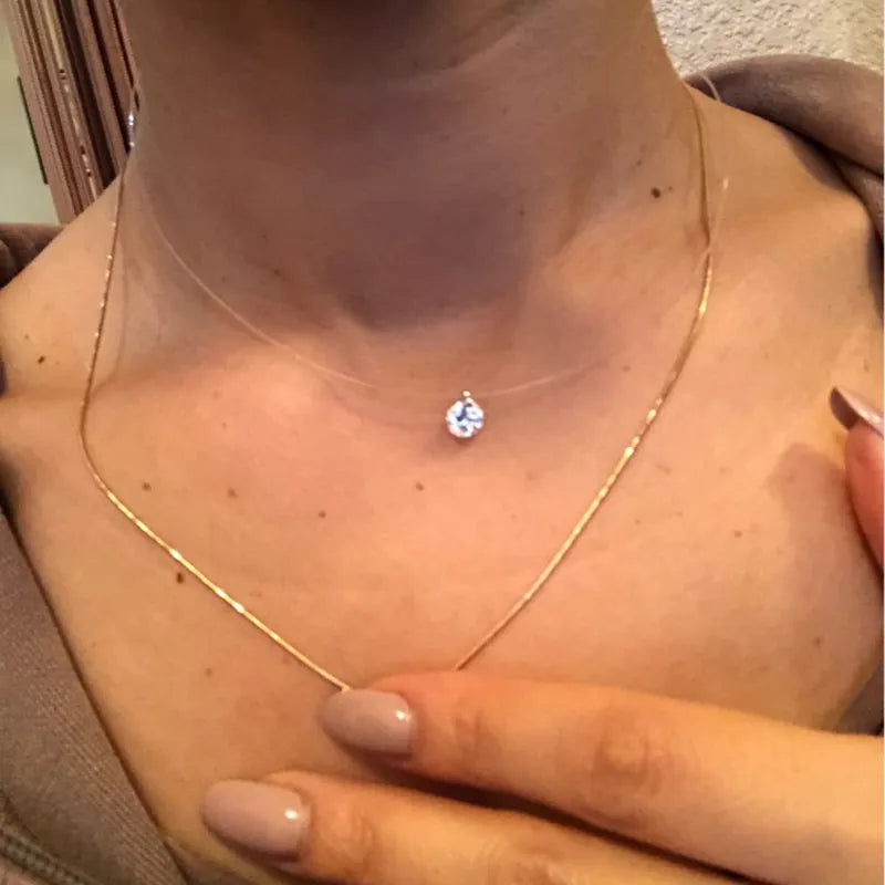 INZATT 925 Sterling Silver Zircon Crystal Pearl Pendant Choker Necklace Transparent Fishing Line 2020 Fine Jewelry for Women