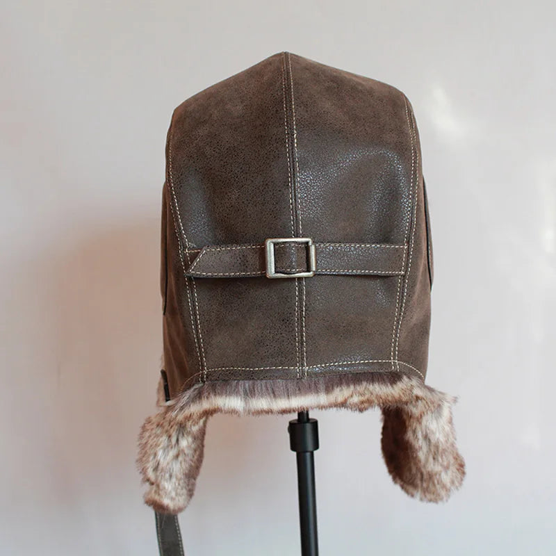 Winter Ushanka Hat Men Women's  Pilot Aviator Bomber Trapper Hat Faux Fur Leather Snow Cap With Ear Flaps