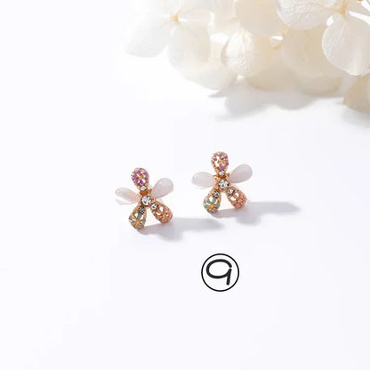 Korean Jewelry Fresh Cute Hook Drop Oil Flower Stud Earrings Crystal Earring for Women