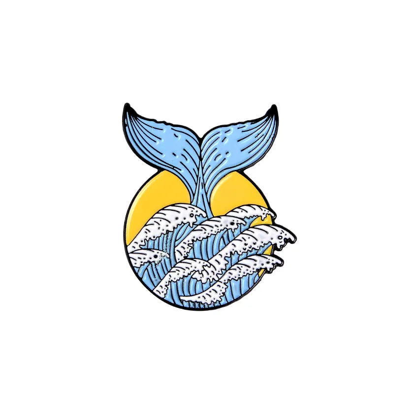 Wave Pins Ocean Sea Wave Brooches Organ Heart Light Bulb Whale Sun Creative Badges Blue Wave Enamel Pin Collection