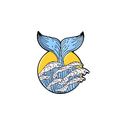 Wave Pins Ocean Sea Wave Brooches Organ Heart Light Bulb Whale Sun Creative Badges Blue Wave Enamel Pin Collection