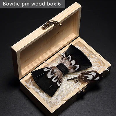 JEMYGINS Bowtie Natural Brid Feather Exquisite Hand Made Men Bow Tie Brooch Pin