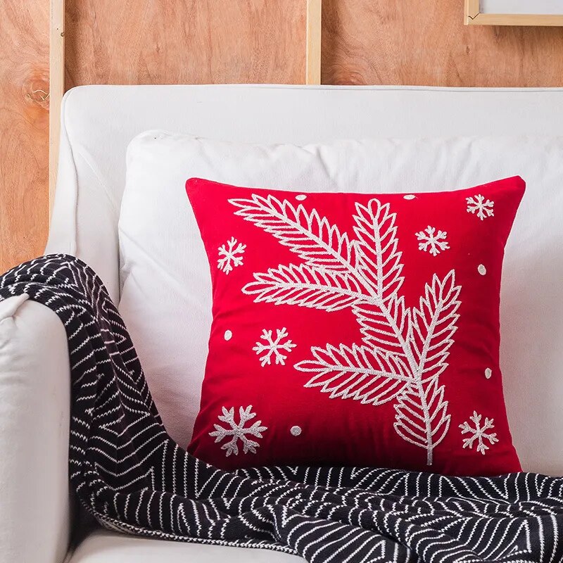 2023 Christmas Pillowcases Embroidered Cushion Cover Cotton Canvas Pillow Case C