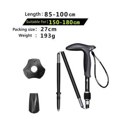 Pioneer 1 Pcs T Handle Trekking Pole Carbon Fibre Hiking Cane Matte Black 5 Sections Ultralight Portable Walking Sticks Outdoor