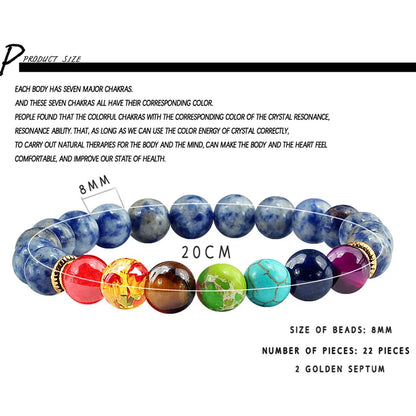 Natural Stone Tiger Eye 7 Chakra Bracelets & Bangles Yoga Balance Beads Buddha Prayer Elastic Bracelet Men Pulseira Masculina
