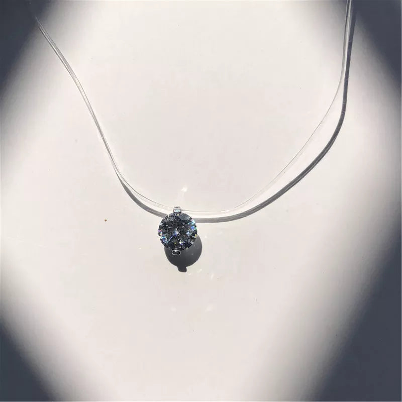 SUMENG New Personality Fashion Square Imitation Pearl Crystal Zircon Necklace Invisible Transparent Fishing Line Necklace Women